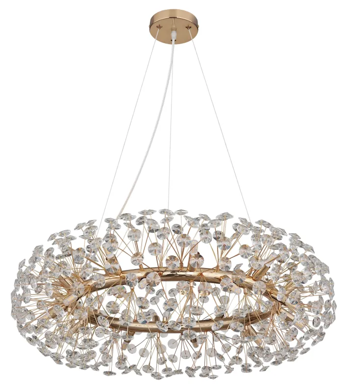 Katrina Ø80 Guld kristall från Globo Lighting - Katrina &auml;r en elegant rund kristallkrona i gyllene metall med gnistrande K9-kristaller som skapar en sofistikerad och lyxig atmosf&auml;r i ditt hem.