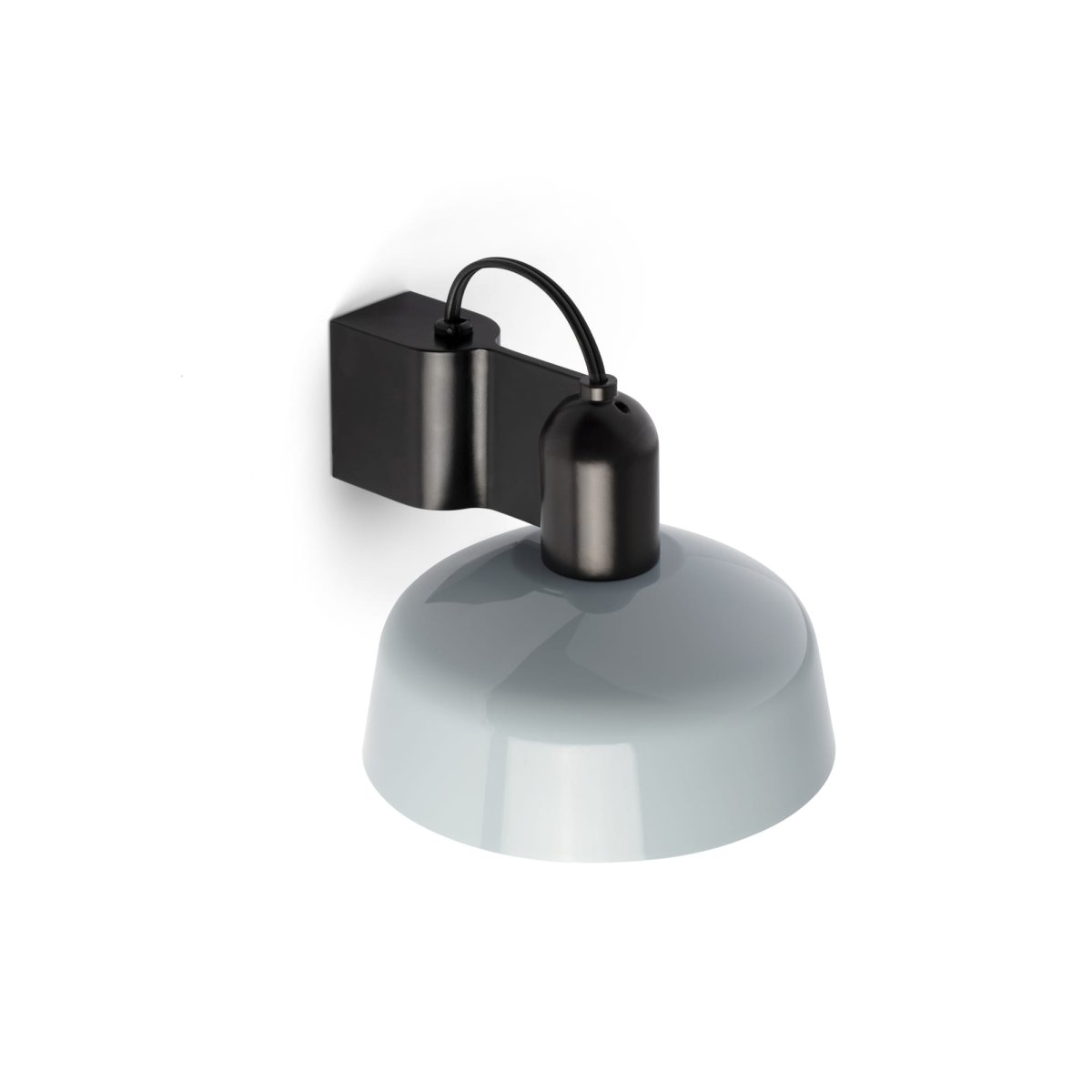 Tatawin Ø18 Gråblå vägglampa från Faro Barcelona - Tatawin &auml;r en v&auml;gglampa med svart struktur och gr&aring;bl&aring; metallsk&auml;rm som ger ett fokuserat ljus.