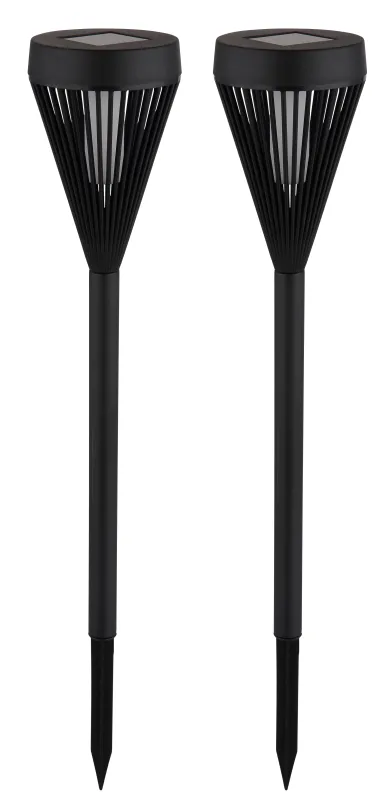 Fire 2-pack Svart solcellslampa från Globo Lighting - En stilren och energieffektiv l&ouml;sning f&ouml;r att lysa upp utomhusmilj&ouml;n med en naturlig eldliknande k&auml;nsla!