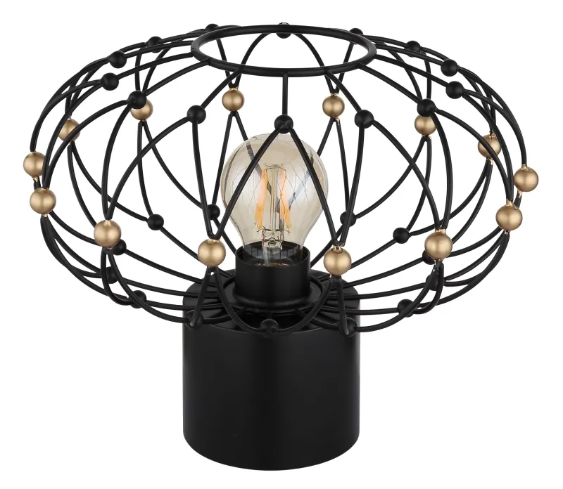 Greys 25cm Svart bordslampa från Globo Lighting - Den runda metallsk&auml;rmen i mattsvart med dekorativa guldf&auml;rgade detaljer ger lampan ett sofistikerat uttryck och blir ett stilfullt inslag i hemmet.