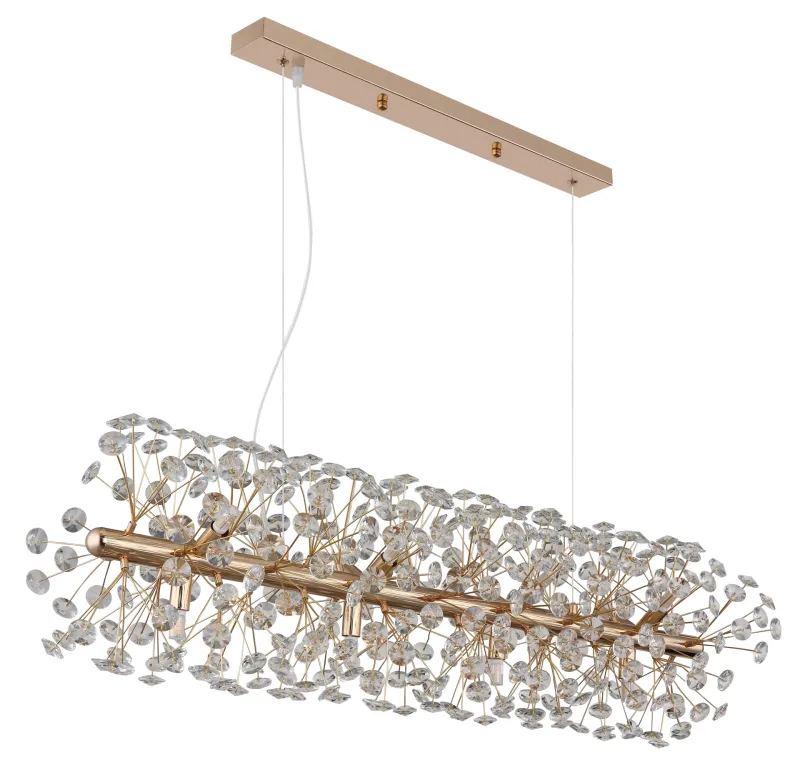 Katrina 90cm Guld kristall från Globo Lighting - Katrina &auml;r en elegant rektangul&auml;r kristallkrona i gyllene metall med gnistrande K9-kristaller som skapar en sofistikerad och lyxig atmosf&auml;r i ditt hem.