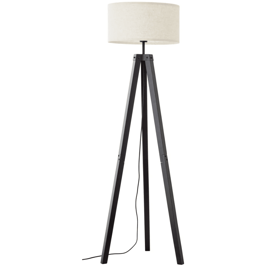 Holbrook Svart golvlampa från Brilliant - De svarta benen av tr&auml; i kombination med lampsk&auml;rmen i beige textil skapar en varm atmosf&auml;r.