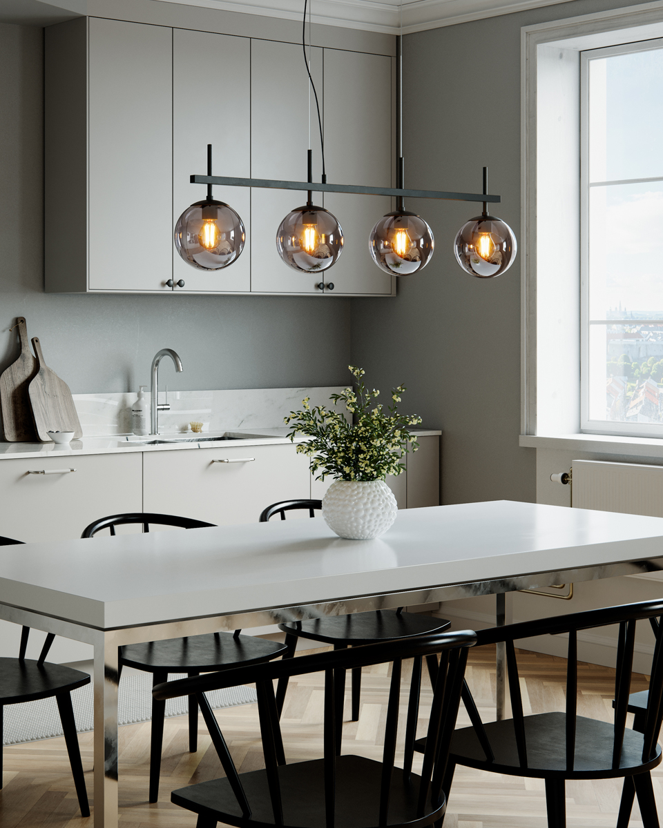 Boyle 117cm Rökfärgad taklampa från By Rydéns - Med en l&auml;ngd p&aring; 117 cm och en diameter p&aring; 18 cm p&aring; glaset, passar den perfekt &ouml;ver ett stort matbord eller en bardisk.