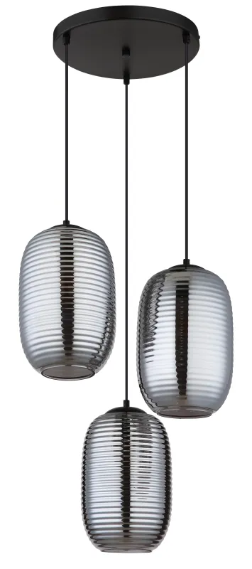 Jefrey Ø47 Rökfärgad taklampa från Globo Lighting - Denna eleganta taklampa har en rund form och &auml;r utrustad med tre rundade kupor i r&ouml;kf&auml;rgat glas.