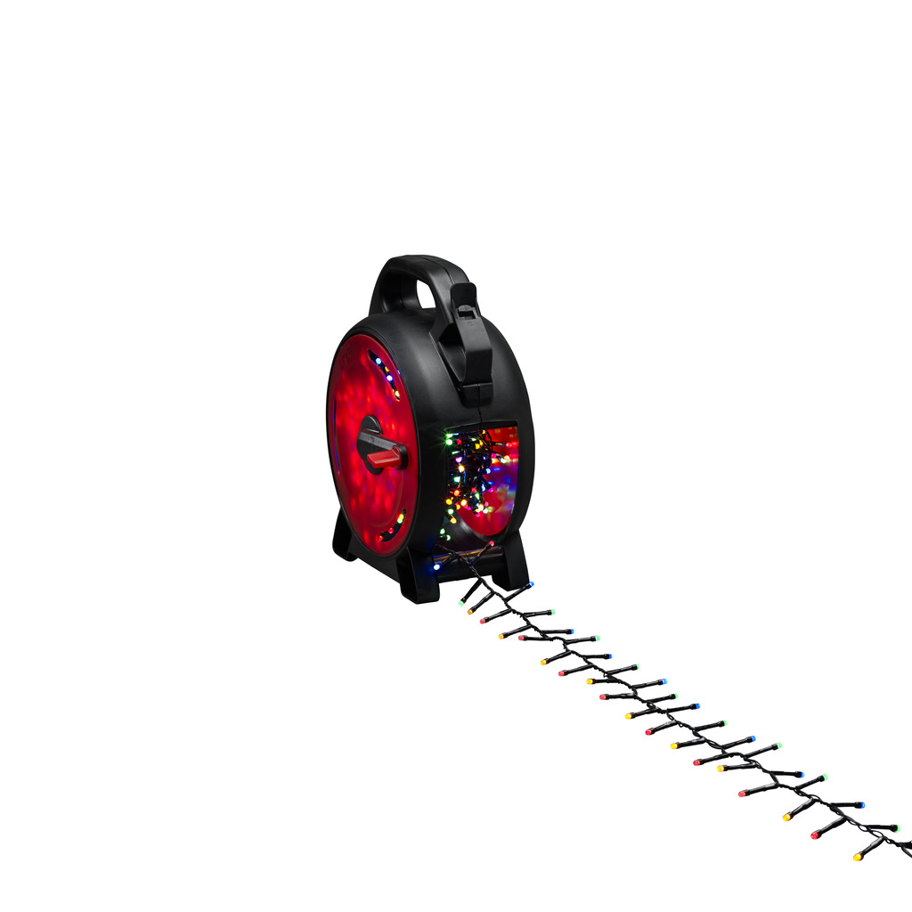 Sladdvinda färgade 13m Svart från Konstsmide - Cluster-ljusslingan p&aring; kabeltrumma skapar en st&auml;mningsfull atmosf&auml;r med t&auml;tt placerade dioder i mjukt, f&auml;rgat ljus &ndash; perfekt f&ouml;r b&aring;de vardagsmys och fest.