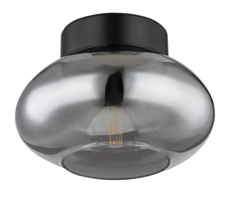 Shaun Ø18 Rökfärgad plafond från Globo Lighting - Lampan &auml;r tillverkad av mattsvart metall och &auml;r smyckad med en oval sk&auml;rm i r&ouml;kf&auml;rgat glas.