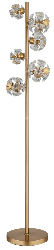 Virina Guld golvlampa från Globo Lighting - Med en perfekt balans mellan modern design och funktionalitet blir Virina ett lyxigt blickf&aring;ng som f&ouml;rh&ouml;jer rummets karakt&auml;r och skapar unika ljusmoment.