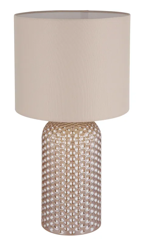 Sofia 50cm Champagne bordslampa från Globo Lighting - Bordslampan Sofia imponerar med sin eleganta kombination av en texturerad glaskropp och en cylindrisk textilsk&auml;rm i lyxig champagneton.