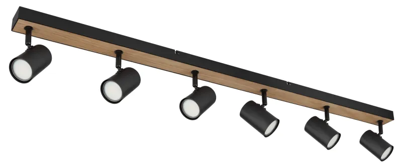 Robby 6 Natur spotlight från Globo Lighting - Robby &auml;r en&nbsp;stilren&nbsp;takspotlight som imponerar med sin eleganta design i mattsvart metall och MDF i tr&auml;-look.