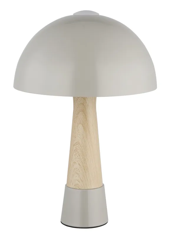 Paulin 36cm Grå bordslampa från Globo Lighting - Den runda kroppen i matt gr&aring; metall med tr&auml;look ger ett stilfullt och naturligt uttryck samtidigt som den &auml;r h&aring;llbar och l&auml;tt att reng&ouml;ra.