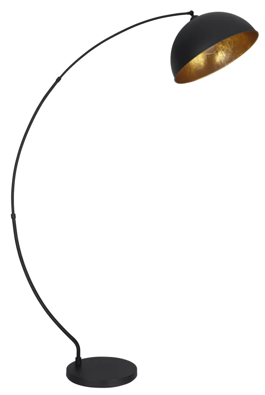 Gottfried Svart golvlampa från Globo Lighting - Den mattsvarta basen och lampsk&auml;rmen skapar en stilren och tidl&ouml;s look, medan insidan i guldblad ger en varm och elegant ljuseffekt.