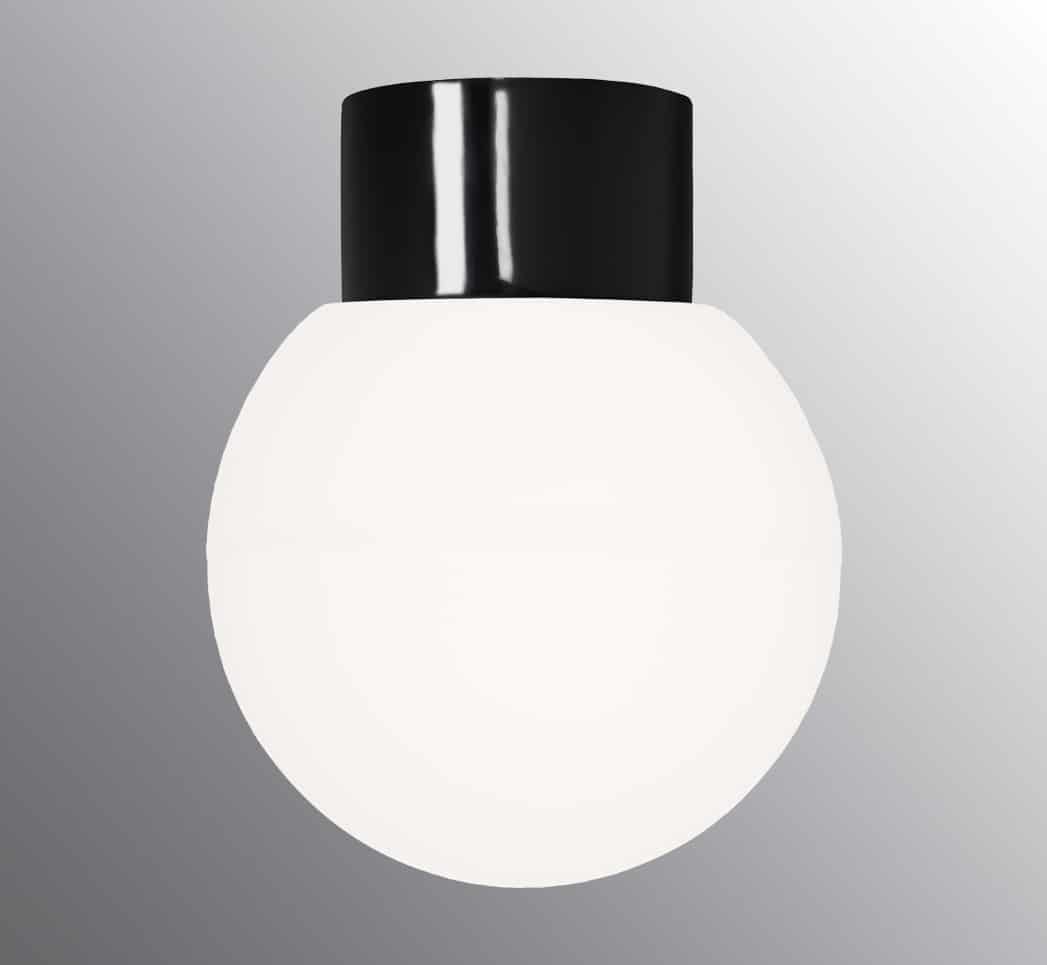 Classic Glob Ø18 Svart badrumslampa från Ifö electric - Tillverkad av porslin och matt opalglas, sprider den ett mjukt och behagligt ljus som passar utm&auml;rkt i badrum och andra utrymmen med fuktiga milj&ouml;er.