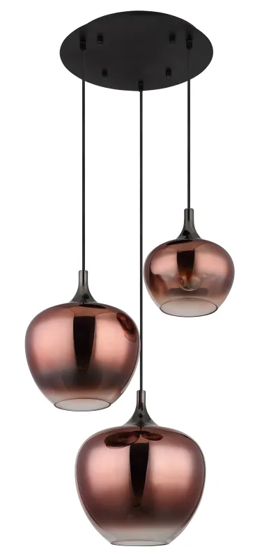 Maxy Ø48 Koppar taklampa från Globo Lighting - Den mattsvarta och krompl&auml;terade metallstommen ger lampan en modern och sofistikerad look, medan de kopparf&auml;rgade glaskuporna med en klar och tonad gradient skapar en unik ljusupplevelse.