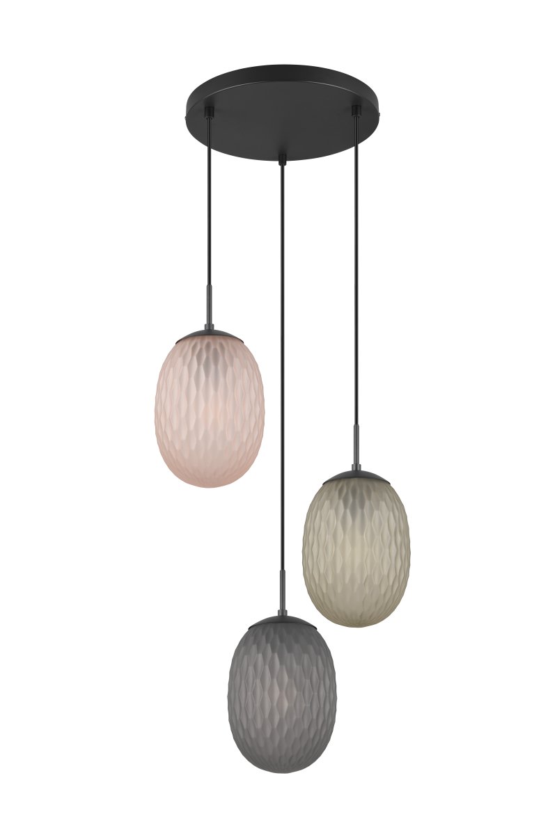 Facette Ø43 Flerfärgad taklampa från Trio Lighting - Med sina harmoniska f&auml;rgnyanser i r&ouml;k, amber och gr&ouml;nt blir Facette en dekorativ och funktionell belysning som lyfter inredningen och skapar en varm atmosf&auml;r i ditt hem.