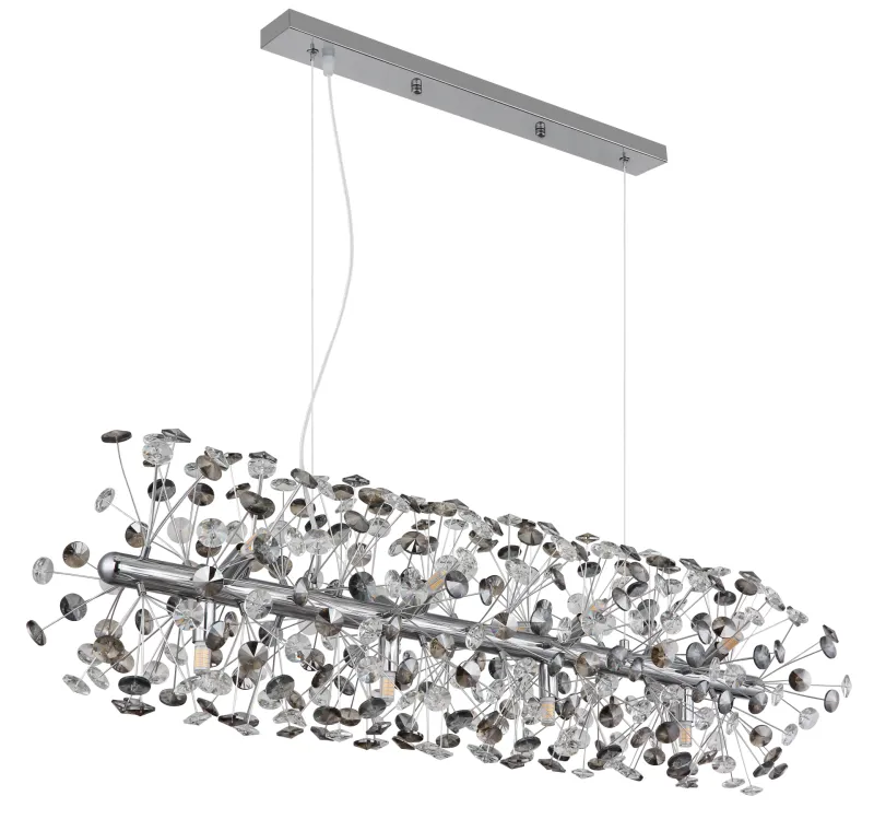 Katrina 90cm Rökfärgad kristall från Globo Lighting - Katrina &auml;r en elegant rektangul&auml;r kristallkrona i kromf&auml;rgad metall med gnistrande K9-kristaller som skapar en sofistikerad och lyxig atmosf&auml;r i ditt hem.