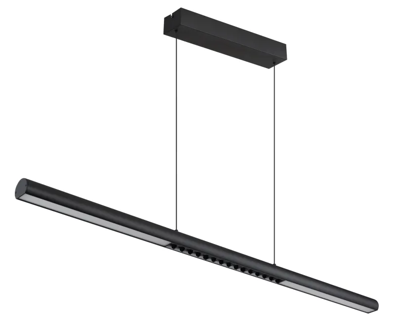 Cody 120cm Svart taklampa från Globo Lighting - Lampan &auml;r tillverkad av aluminium i en mattsvart finish som ger ett elegant och tidl&ouml;st uttryck som smidigt sm&auml;lter in i olika inredningsstilar, perfekt f&ouml;r stora matbord eller k&ouml;ks&ouml;ar.