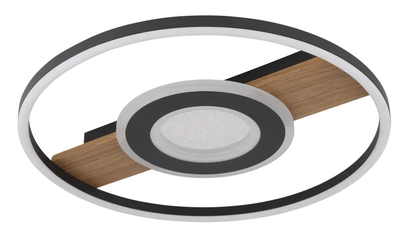 Pikara Ø40 Trä plafond från Globo Lighting - Den mattsvarta metallen tillsammans med tr&auml;looken skapar en stilfull balans mellan samtida design och naturlig estetik.