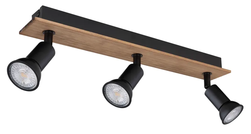 Drew 3 Natur spotlight från Globo Lighting - Drew &auml;r en stilren takspotlight som imponerar med sin design i svart metall och m&ouml;rkt tr&auml;.