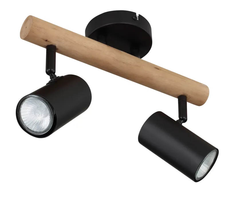 Herti 2 Natur spotlight från Globo Lighting - Herti &auml;r en stilren spotlight som kombinerar metall och tr&auml; f&ouml;r en modern och naturlig design.