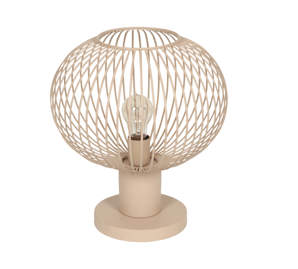 Gila 37cm Sand bordslampa från Trio Lighting - Den sf&auml;riska sk&auml;rmen i matt sandf&auml;rgad metall med tunna ribbor ger en l&auml;tt och modern k&auml;nsla samtidigt som den l&aring;ter ljuset spridas p&aring; ett vackert och inbjudande s&auml;tt.