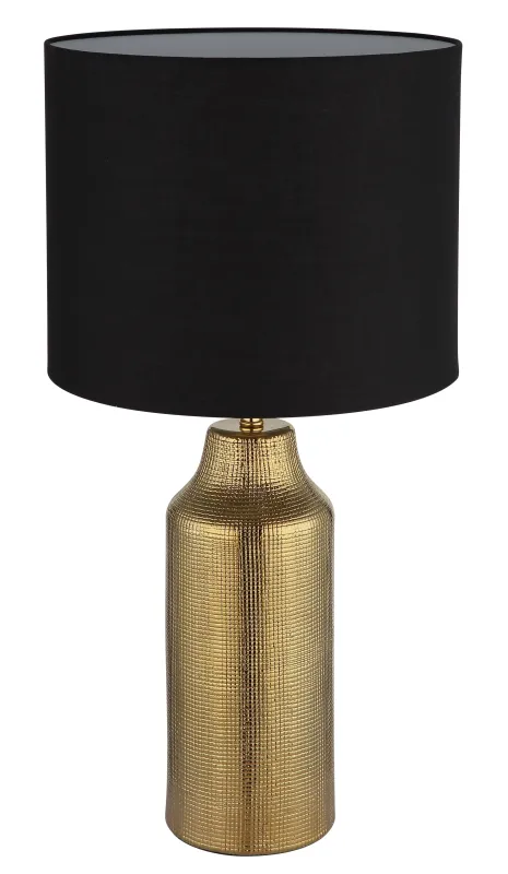 Elden 60cm Guld bordslampa från Globo Lighting - Den guldf&auml;rgade keramiska basen i kombination med den svarta cylindriska textilsk&auml;rmen skapar en sofistikerad kontrast och blir en stilfull inredningsdetalj.
