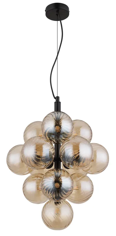 Conor Ø40 Amber taklampa från Globo Lighting - Den har 13st dekorativa ambertonade glaskupor som alla omfamnar en ljusk&auml;lla vilket skapar en fin och harmonisk ljusspridning i rummet.