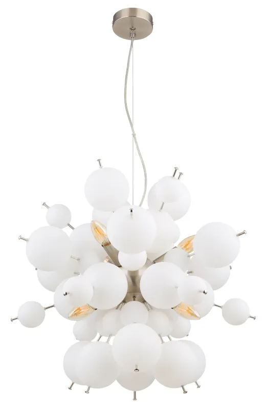Udo Ø55 Vit taklampa från Globo Lighting - Dess unika design imponerar med en rund form d&auml;r eleganta metallst&auml;nger sammanl&auml;nkas med dekorativa kulor i olika storlekar.