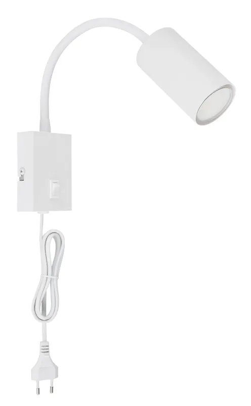 Robby Vit läslampa från Globo Lighting - Robby &auml;r en klassisk, kompakt v&auml;gglampa tillverkad i plast och mattvit metall, vilket ger en stilren och modern look.