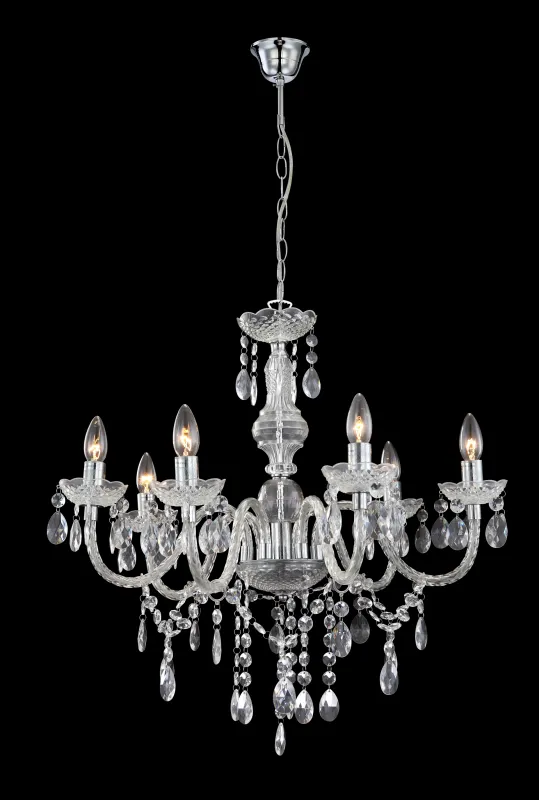 Cuimbra Ø65 Krom kristall från Globo Lighting - Den krompl&auml;terade lampan &auml;r tillverkad i akryl och pryds av h&auml;ngande kristaller som ger ett lyxigt uttryck.