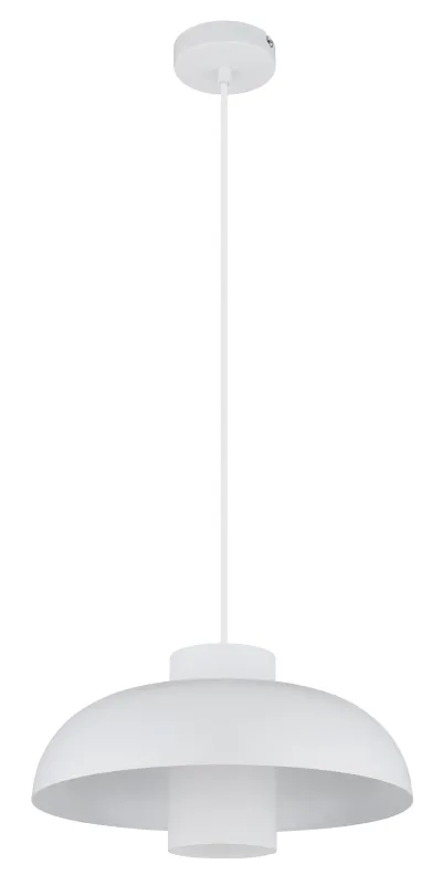 Lowe Ø38 Vit taklampa från Globo Lighting - Den runda sk&auml;rmen i mattvit metall ger ett elegant och tidl&ouml;st uttryck, medan den cylinderformade sk&auml;rmen i opalglas sprider ett mjukt och behagligt ljus.