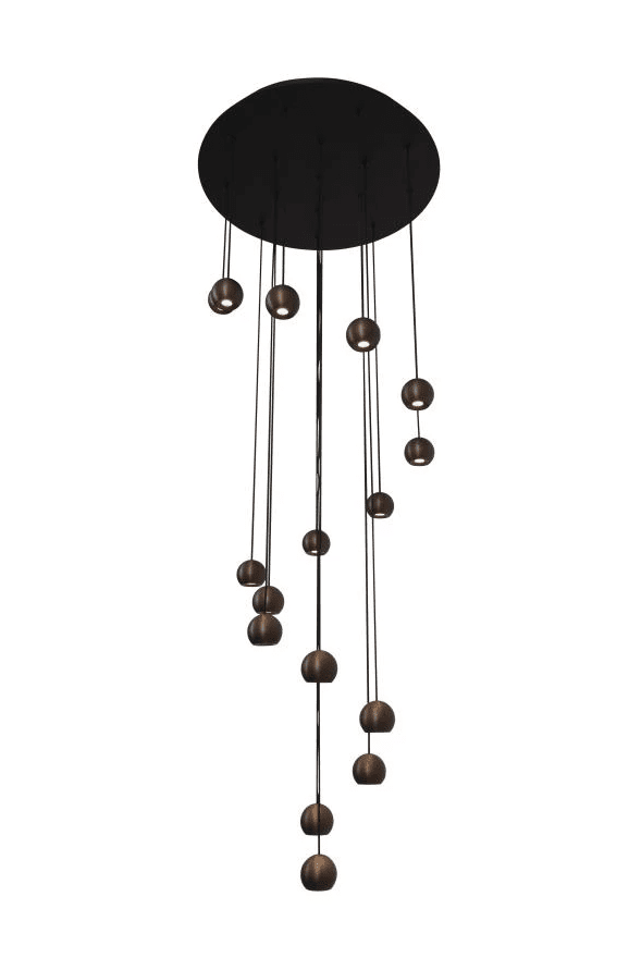 Montana Ø55 Brun taklampa från Lucide - H&ouml;jden &auml;r justerbar med sin 300cm l&aring;nga sladdl&auml;ngd och de runda spotlightsen med en diameter p&aring; 7cm ger ett bra och starkt ljus riktat ner&aring;t.