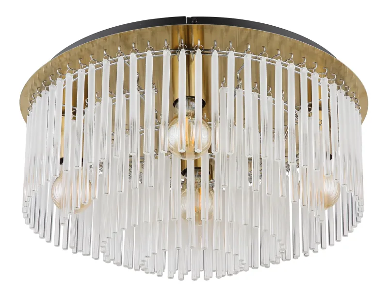 Gorley Ø50 Guld plafond från Globo Lighting - Dess design imponerar med en stilfull kombination av guldf&auml;rgad metall och dekorativa stavar i opalglas.