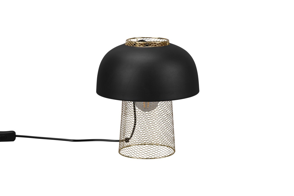 Punch 28cm Svart bordslampa från Trio Lighting - Den stora lampsk&auml;rmen i mattsvart kombineras med en metallfot i gallerlook som skapar unika ljuseffekter och ger rummet en r&aring; men elegant k&auml;nsla.
