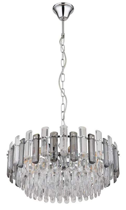 Orgina Ø60 Rökfärgad kristall från Globo Lighting - Takkronan Orgina tillf&ouml;r rummet en lyxig k&auml;nsla med gnistrande kristaller och r&ouml;kf&auml;rgade glasstavar.