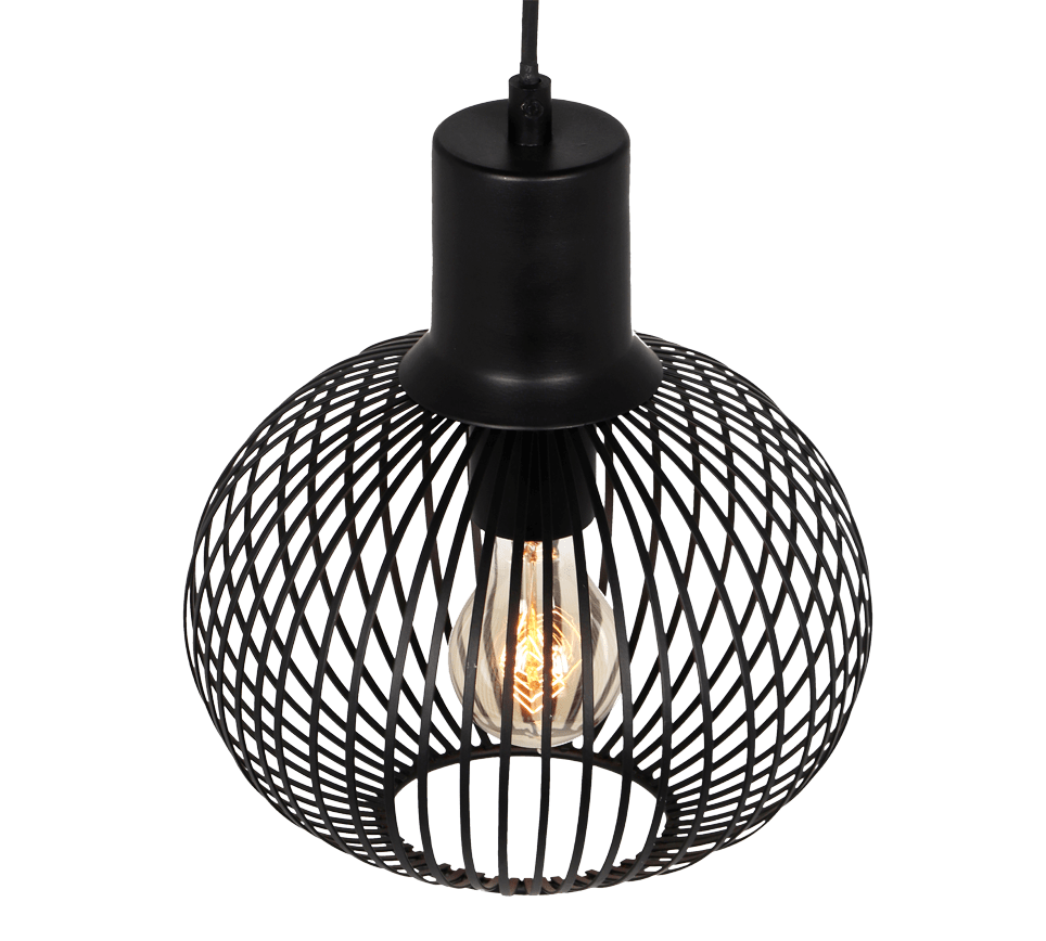Gila Ø23 Svart taklampa från Trio Lighting - Den sf&auml;riska sk&auml;rmen i mattsvart metall med tunna ribbor ger en l&auml;tt och modern k&auml;nsla samtidigt som den l&aring;ter ljuset spridas p&aring; ett vackert och inbjudande s&auml;tt.