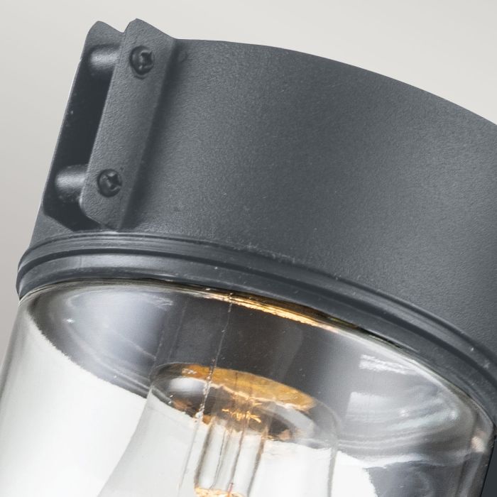 Portfino 20cm Grå utelampa från Elstead Lighting - Tillverkad av rostfritt st&aring;l i gr&aring; finish och glas, erbjuder den en robust och v&auml;dert&aring;lig konstruktion som &auml;r idealisk f&ouml;r fasader, entr&eacute;er och uteplatser.