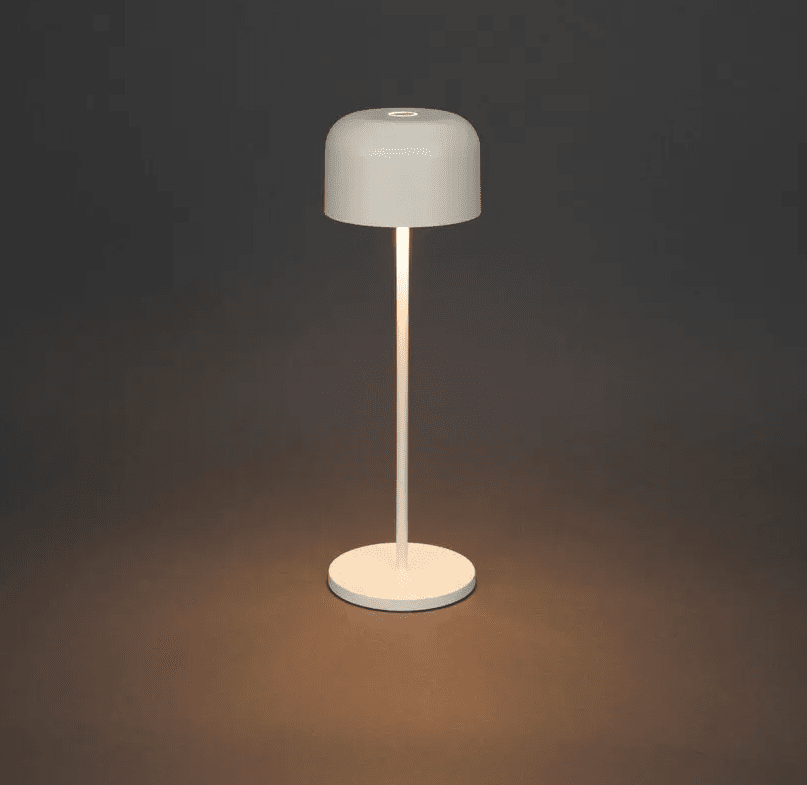 Lille 36cm Vit portabel från Konstsmide - Lille &auml;r en stilren uppladdningsbar bordslampa av aluminium f&ouml;r utomhusbruk.