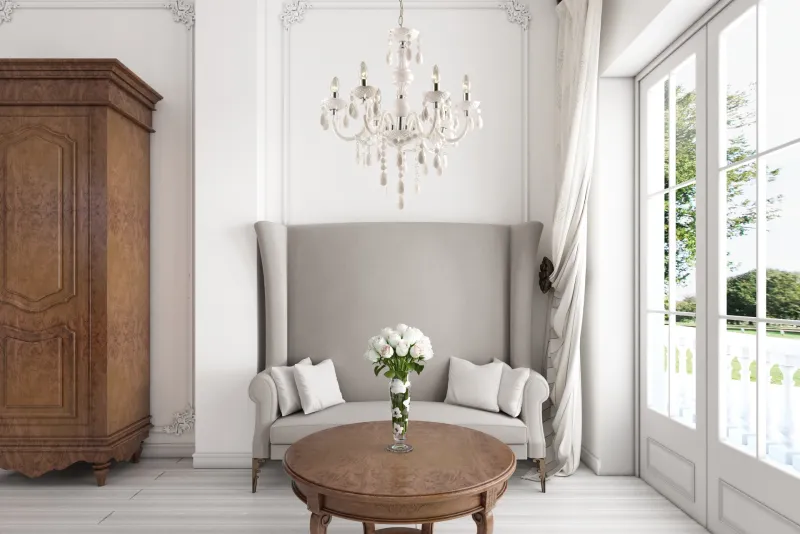 Cuimbra Ø65 Vit kristall från Globo Lighting - Dess krom- och vitf&auml;rgade yta tillsammans med h&auml;ngande kristaller skapar ett sofistikerat uttryck.