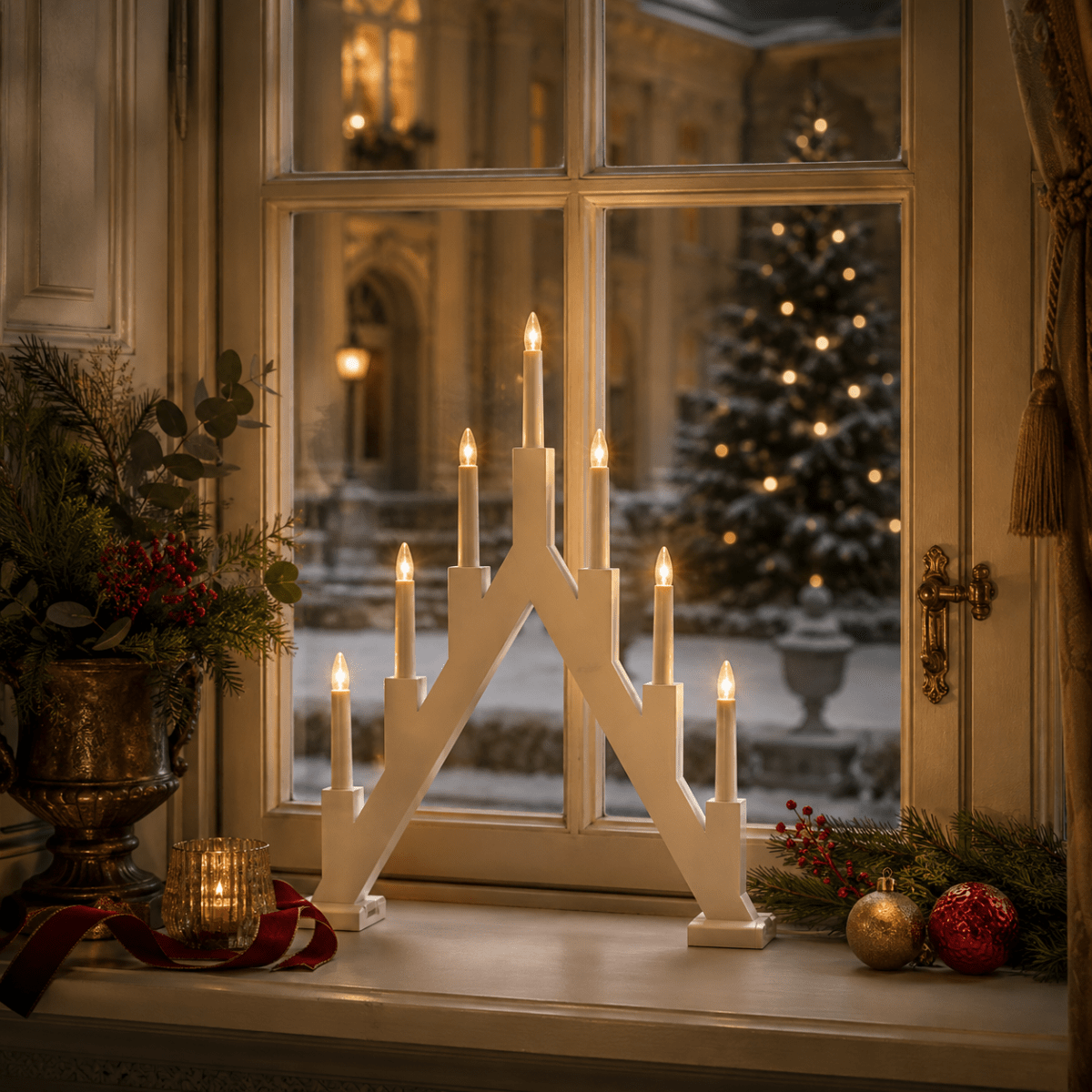 Ellen Vit från Pixie Design - Ellen &auml;r en klassisk ljusstake i tr&auml; med vit finish och en dekorativ, spetsig form som f&ouml;r tankarna till traditionella adventsljusstakar.