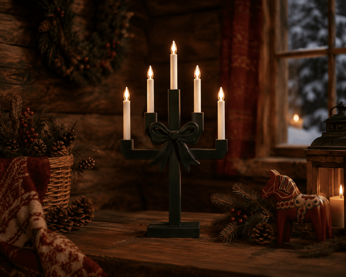 Kerstin Mörkgrön från Pixie Design - Kerstin &auml;r en dekorativ ljusstake i tr&auml;, m&aring;lad i m&ouml;rkgr&ouml;nt och utsmyckad med en stor rosett som ger den ett charmigt och lekfullt uttryck.