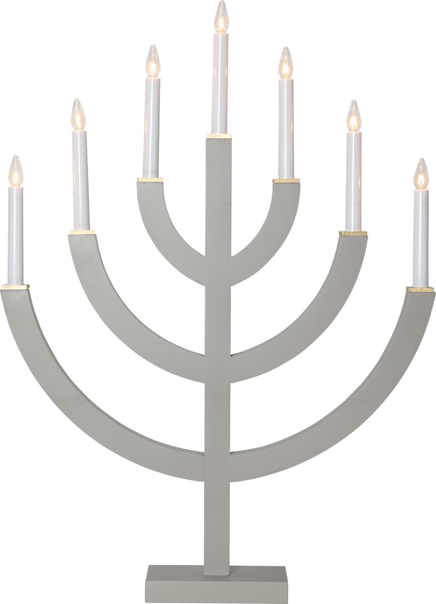 Anno Beige från Star Trading - St&auml;mningsfull adventsljusstake i elephant f&auml;rg, tillverkad i tr&auml; med m&aring;lade tr&auml;brickor i guld som dekoration.