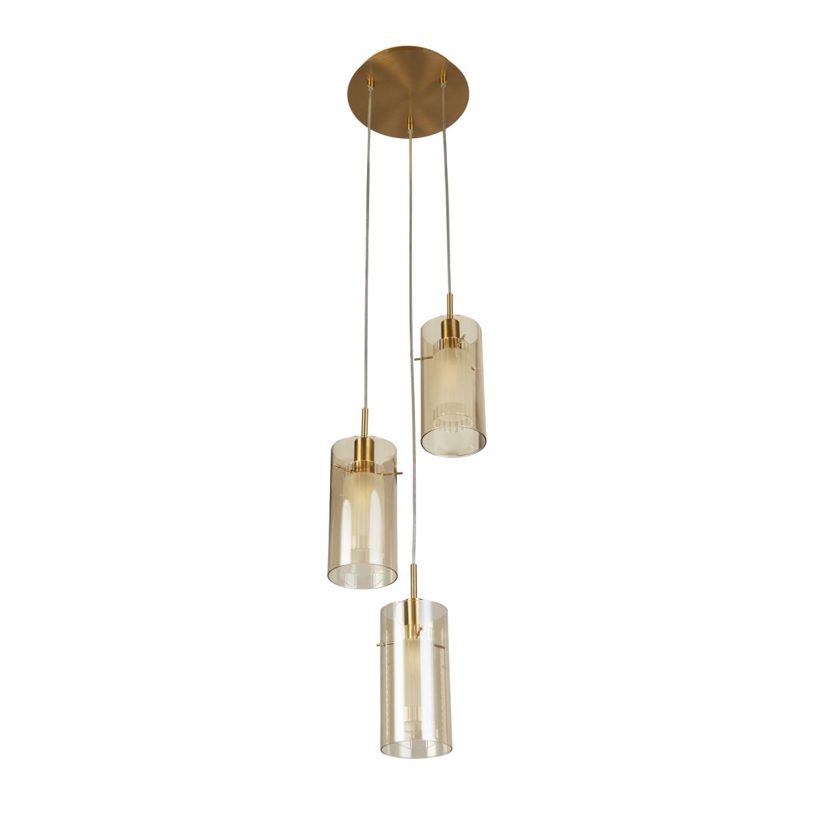 Duo Ø26 Brons taklampa från Searchlight - Lampan &auml;r tillverkad i metall med en stilren bronsfinish och har tre cylindriska glaskupor i ambertonat glas.