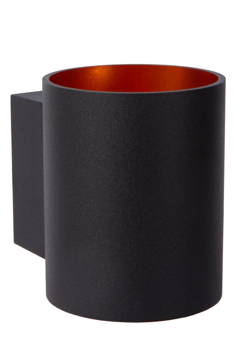 Xera 10cm Svart vägglampa från Lucide - Den dubbla ljusf&ouml;rdelningen i cylinderform skapar en unik effekt p&aring; tegel, betong eller m&aring;lade v&auml;ggar.