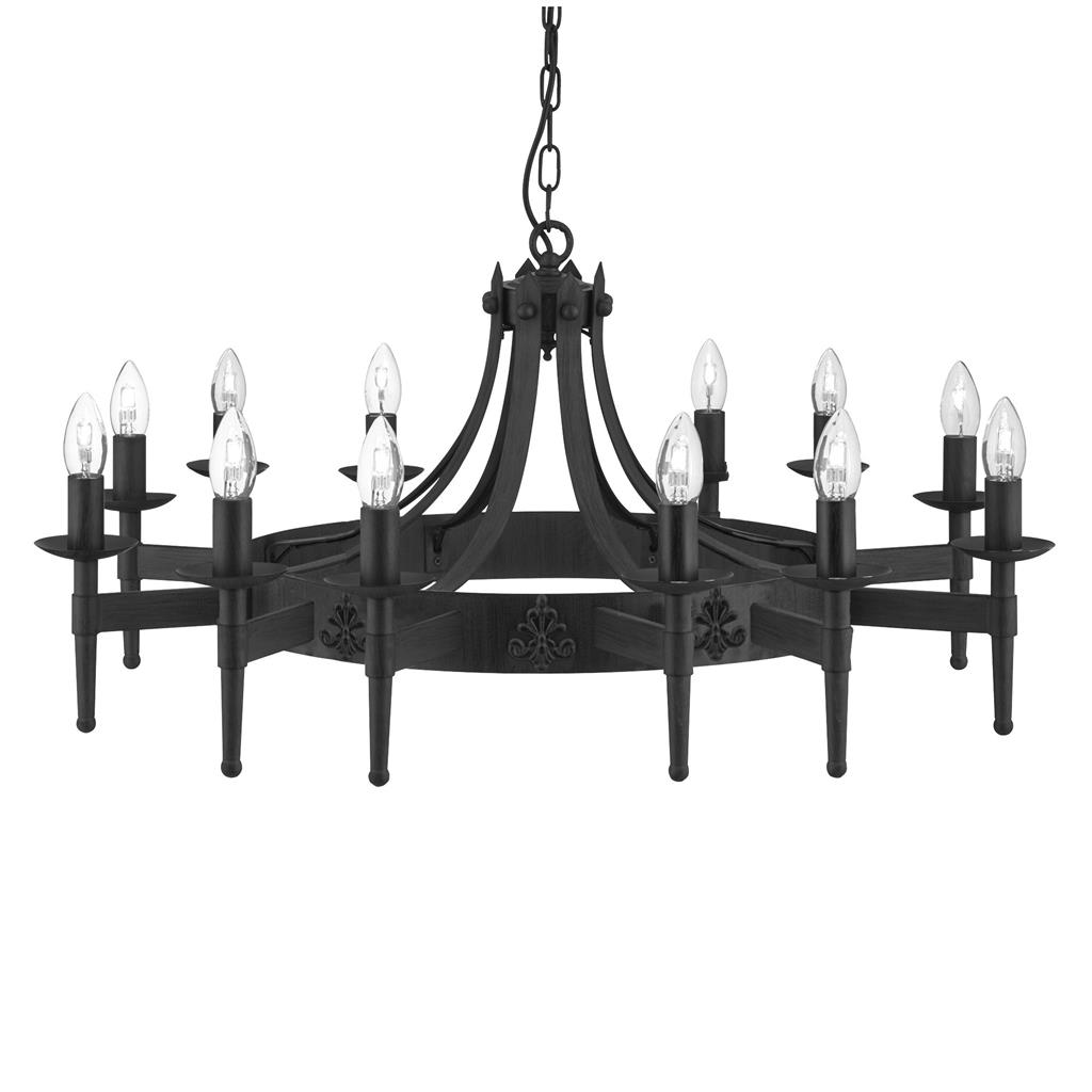 Cartwheel II Ø105 Svart taklampa från Searchlight - Den h&auml;r imponerande takkronan har en tydligt gotisk stil och passar perfekt i sovrum, vardagsrum, matsal eller k&ouml;k d&auml;r du vill skapa en varm, traditionell k&auml;nsla.