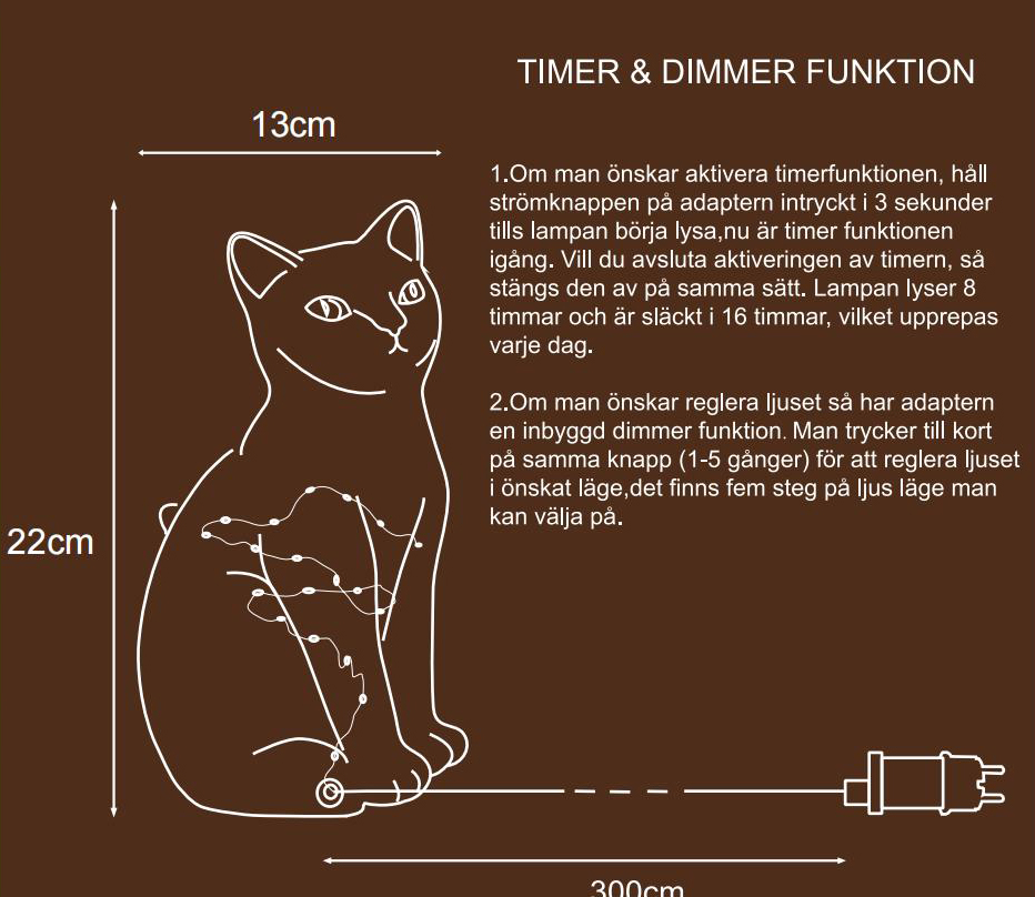 Katt 22cm Brun/vit bordslampa från Pixie Design - Denna dekorativa bordslampa i glas &auml;r formad som en elegant katt och har en marmorerad yta i bruna och vita f&auml;rger som ger varje exemplar ett unikt uttryck.
