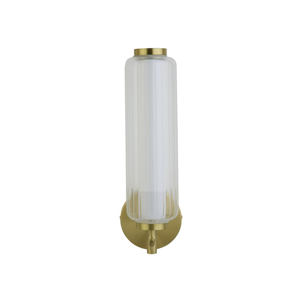 Mod 32cm Mässing vägglampa från Searchlight - Det r&auml;fflade glaset skapar ett vackert ljusspel med skuggor och reflektioner som ger rummet extra djup och karakt&auml;r.