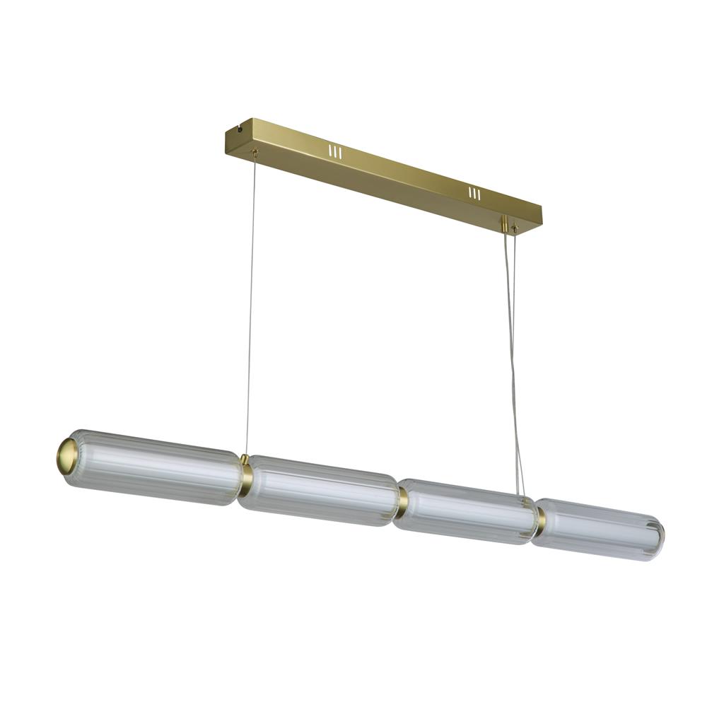 Mod 109cm Mässing taklampa från Searchlight - Det r&auml;fflade glaset skapar ett vackert ljusspel med skuggor och reflektioner som ger rummet extra djup och karakt&auml;r.