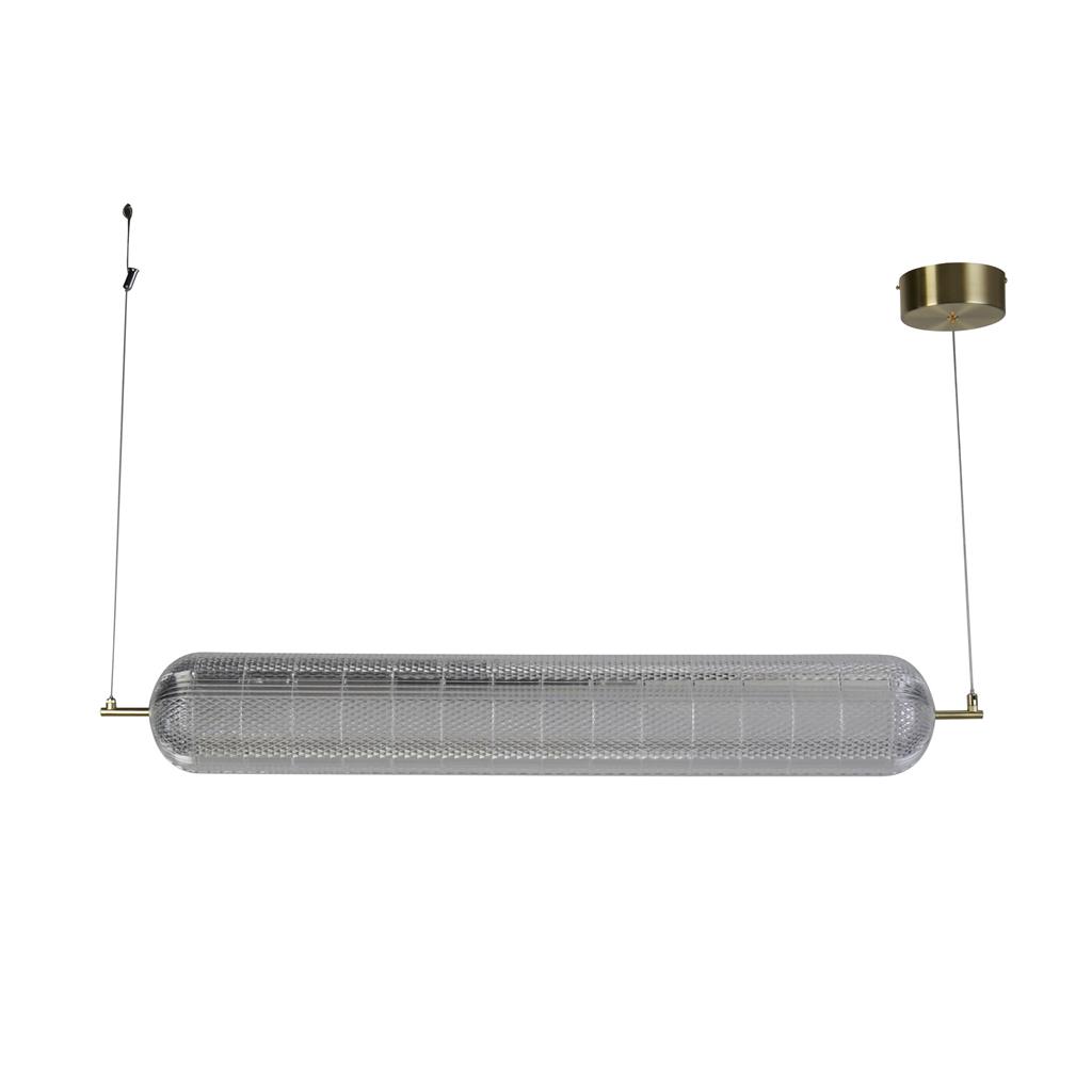 Capsule 108cm Mässing taklampa från Searchlight - Capsule &auml;r en elegant och modern pendel med detaljer i satinm&auml;ssing och en sk&auml;rm i akrylglas som sprider ett mjukt och behagligt ljus.