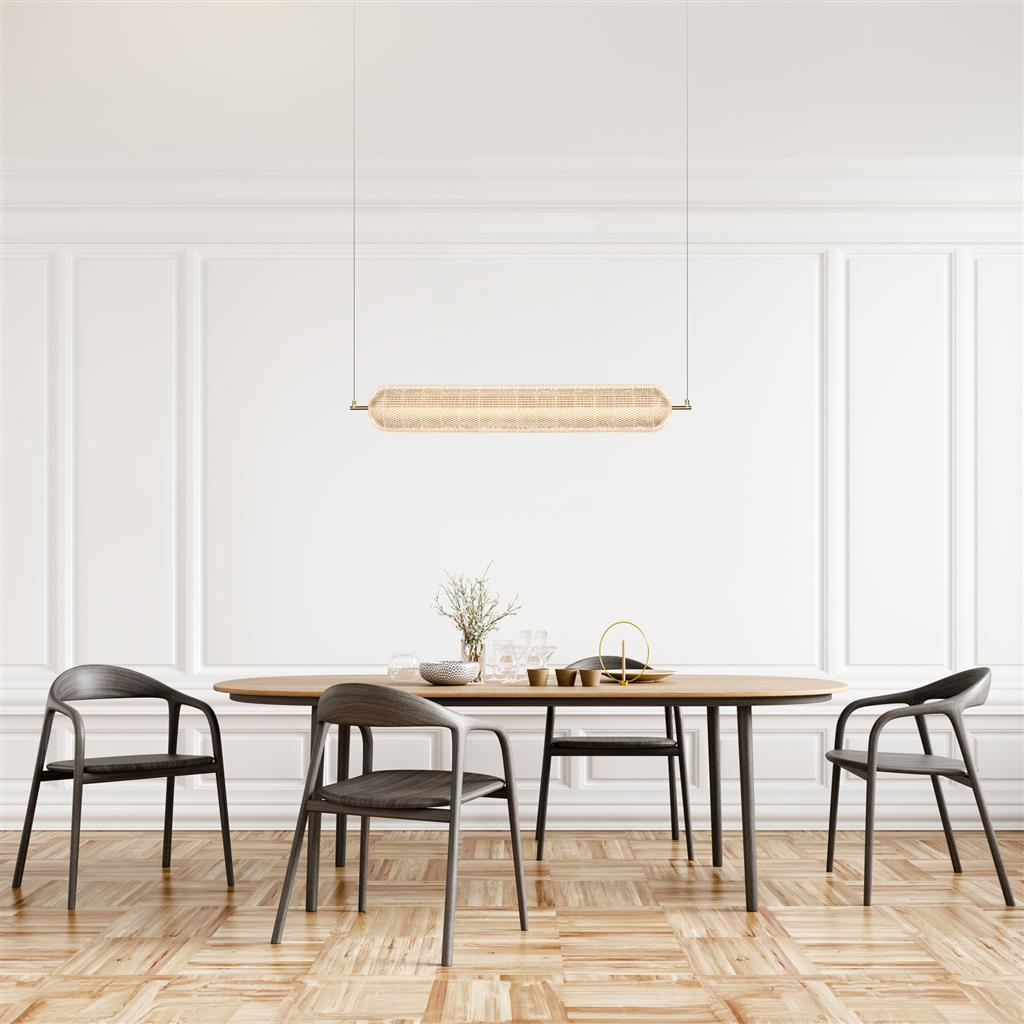 Capsule 108cm Mässing taklampa från Searchlight - Capsule &auml;r en elegant och modern pendel med detaljer i satinm&auml;ssing och en sk&auml;rm i akrylglas som sprider ett mjukt och behagligt ljus.