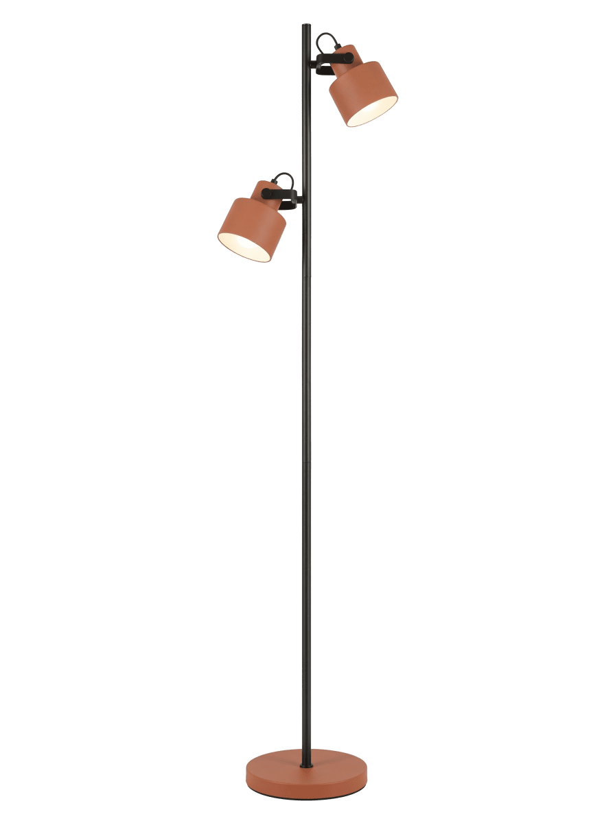 Zoom bild av City 2 Terrakotta/svart golvlampa från Aneta Lighting - City golvlampa har en modern och stilren design med en snygg kombination av svart och terrakottaf&auml;rgad metall.
